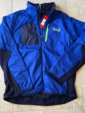 Polo by Ralph Lauren Blue Performance Jacket with Neon Lime Accents